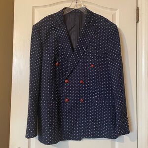 Lorenzo Bruno Blue Men’s 48L Double Breasted Super 150 Polka Dot Jacket Blazer